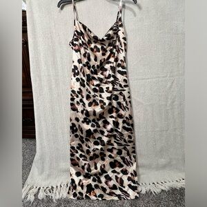 Cheetah Leopard Silk Slip Midi Dress